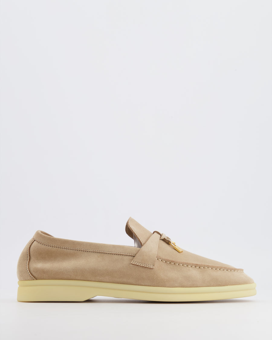 Loro Piana Beige Suede Summer Charms Walk Loafers Size EU 39