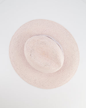 Maison Michel Pink Zango Straw Hat with Violet Ribbon Detail Size L