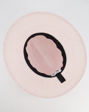 Maison Michel Pink Zango Straw Hat with Violet Ribbon Detail Size L