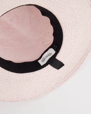 Maison Michel Pink Zango Straw Hat with Violet Ribbon Detail Size L