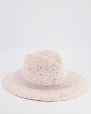 Maison Michel Pink Zango Straw Hat with Violet Ribbon Detail Size L