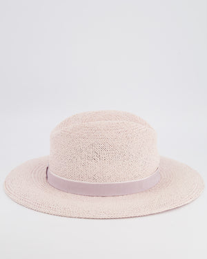 Maison Michel Pink Zango Straw Hat with Violet Ribbon Detail Size L