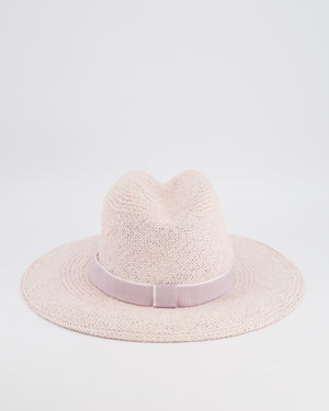 Maison Michel Pink Zango Straw Hat with Violet Ribbon Detail Size L