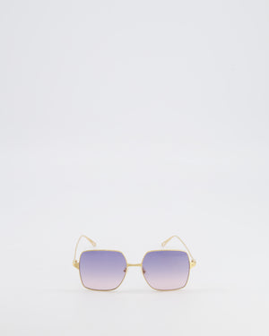Cartier Gold Santos De Cartier 57MM Square Sunglasses with Pink Tone Lenses