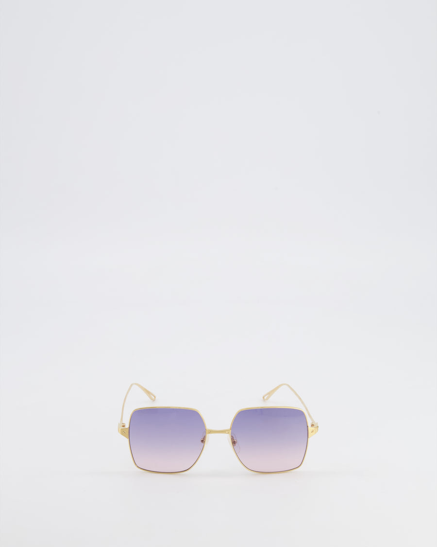 Cartier Gold Santos De Cartier 57MM Square Sunglasses with Pink Tone Lenses