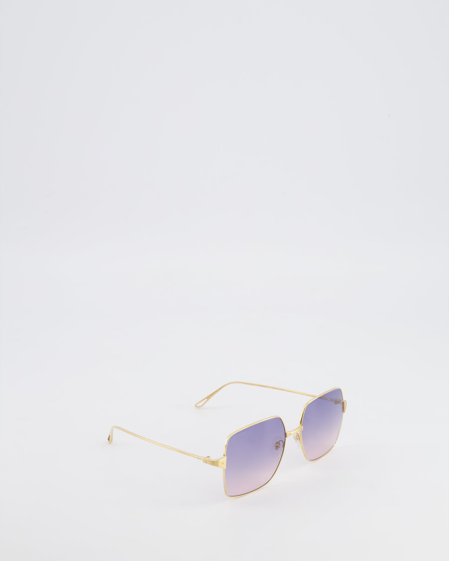 Cartier Gold Santos De Cartier 57MM Square Sunglasses with Pink Tone Lenses