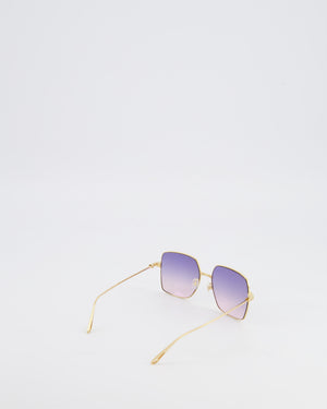 Cartier Gold Santos De Cartier 57MM Square Sunglasses with Pink Tone Lenses