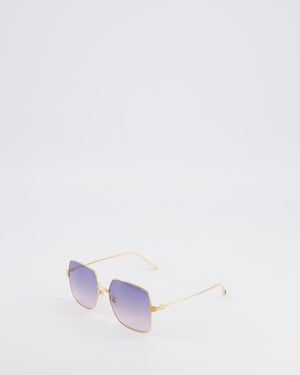 Cartier Gold Santos De Cartier 57MM Square Sunglasses with Pink Tone Lenses