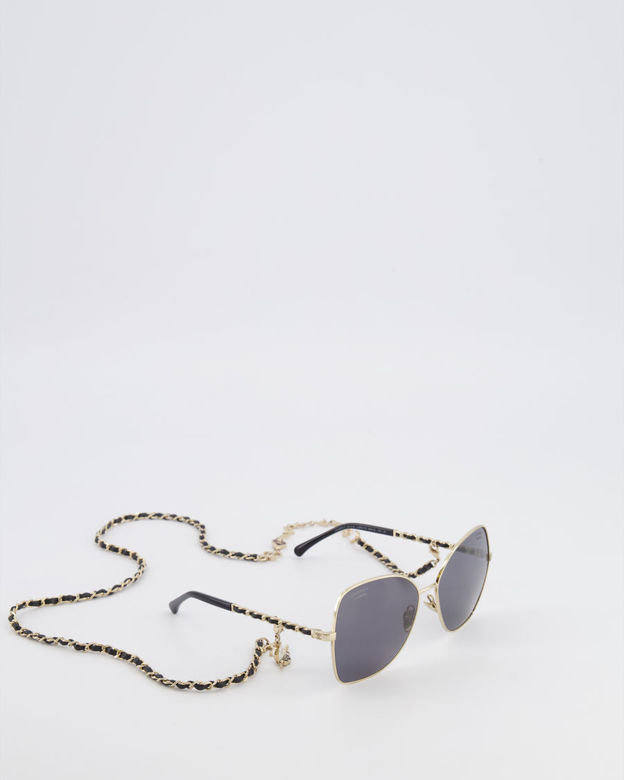 Chanel CH4274Q Gold and Black Butterfly Chain Sunglasses with Charm Details
