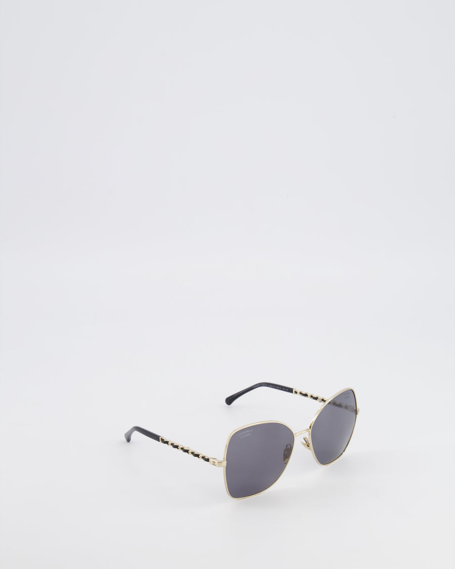 Chanel CH4274Q Gold and Black Butterfly Chain Sunglasses with Charm Details