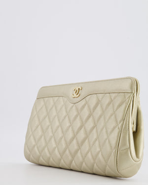 Chanel Gold Caviar Leather Quilted Clutch Bag with Champagne Gold Hardware
