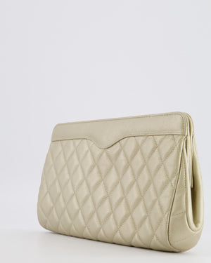 Chanel Gold Caviar Leather Quilted Clutch Bag with Champagne Gold Hardware