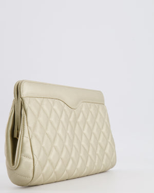 Chanel Gold Caviar Leather Quilted Clutch Bag with Champagne Gold Hardware