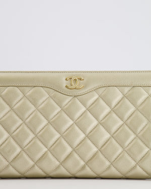 Chanel Gold Caviar Leather Quilted Clutch Bag with Champagne Gold Hardware