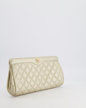 Chanel Gold Caviar Leather Quilted Clutch Bag with Champagne Gold Hardware