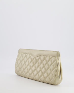 Chanel Gold Caviar Leather Quilted Clutch Bag with Champagne Gold Hardware