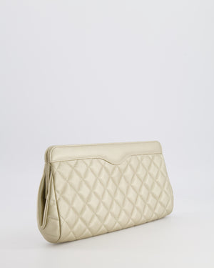 Chanel Gold Caviar Leather Quilted Clutch Bag with Champagne Gold Hardware