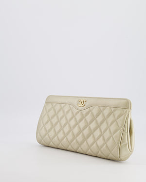 Chanel Gold Caviar Leather Quilted Clutch Bag with Champagne Gold Hardware