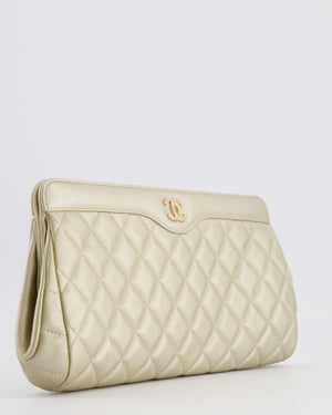 Chanel Gold Caviar Leather Quilted Clutch Bag with Champagne Gold Hardware