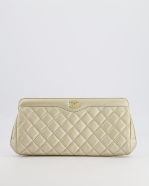 Chanel Gold Caviar Leather Quilted Clutch Bag with Champagne Gold Hardware