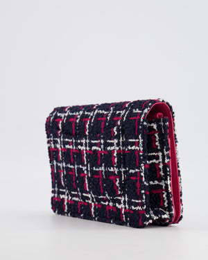 Chanel Navy Blue and Red Tweed "Written in Chain" Wallet on Chain Bag with Gold Hardware
