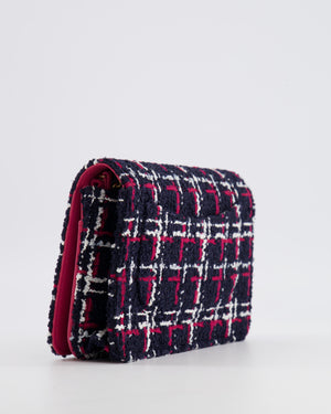 Chanel Navy Blue and Red Tweed "Written in Chain" Wallet on Chain Bag with Gold Hardware