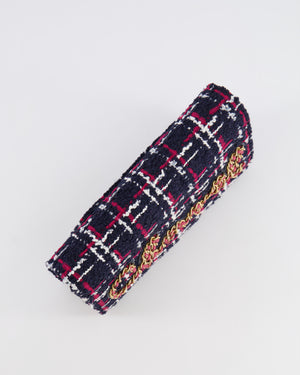 Chanel Navy Blue and Red Tweed "Written in Chain" Wallet on Chain Bag with Gold Hardware