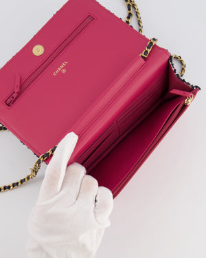 Chanel Navy Blue and Red Tweed "Written in Chain" Wallet on Chain Bag with Gold Hardware