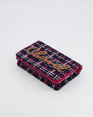 Chanel Navy Blue and Red Tweed "Written in Chain" Wallet on Chain Bag with Gold Hardware