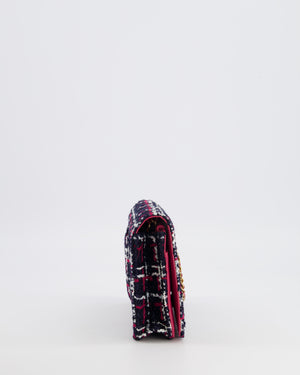 Chanel Navy Blue and Red Tweed "Written in Chain" Wallet on Chain Bag with Gold Hardware