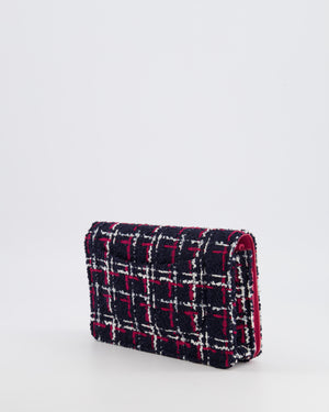 Chanel Navy Blue and Red Tweed "Written in Chain" Wallet on Chain Bag with Gold Hardware