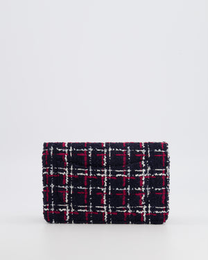 Chanel Navy Blue and Red Tweed "Written in Chain" Wallet on Chain Bag with Gold Hardware