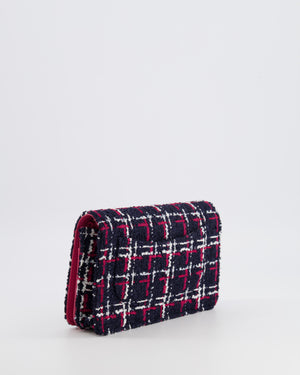 Chanel Navy Blue and Red Tweed "Written in Chain" Wallet on Chain Bag with Gold Hardware