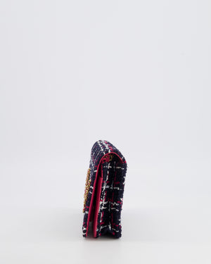 Chanel Navy Blue and Red Tweed "Written in Chain" Wallet on Chain Bag with Gold Hardware