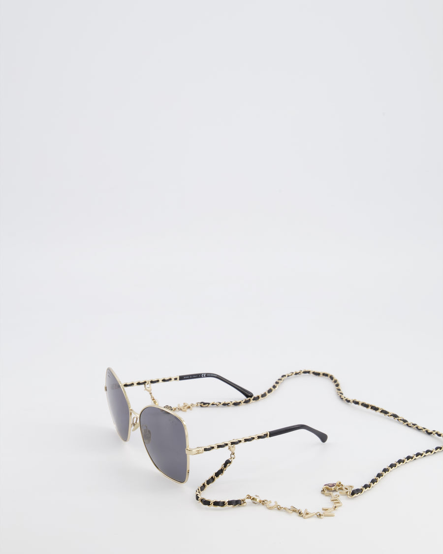 Chanel CH4274Q Gold and Black Butterfly Chain Sunglasses with Charm Details