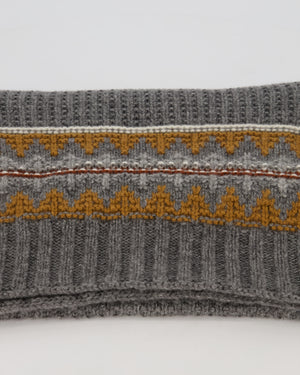 Loro Piana Grey Cashmere Scarf and Beanie With Brown Pattern 30cm x 170cm
