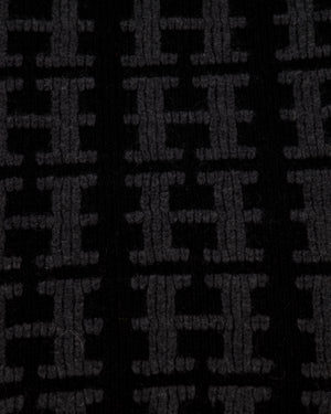 Hermès Black and Grey Cashmere Scarf With H Logo 45cm x 170cm