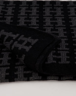 Hermès Black and Grey Cashmere Scarf With H Logo 45cm x 170cm
