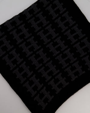 Hermès Black and Grey Cashmere Scarf With H Logo 45cm x 170cm