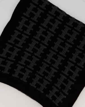 Hermès Black and Grey Cashmere Scarf With H Logo 45cm x 170cm