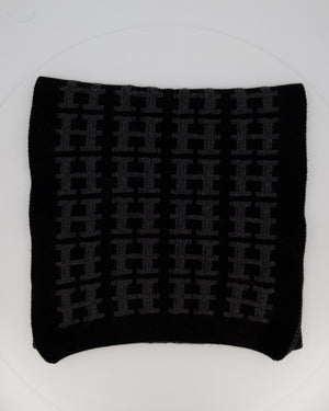 Hermès Black and Grey Cashmere Scarf With H Logo 45cm x 170cm