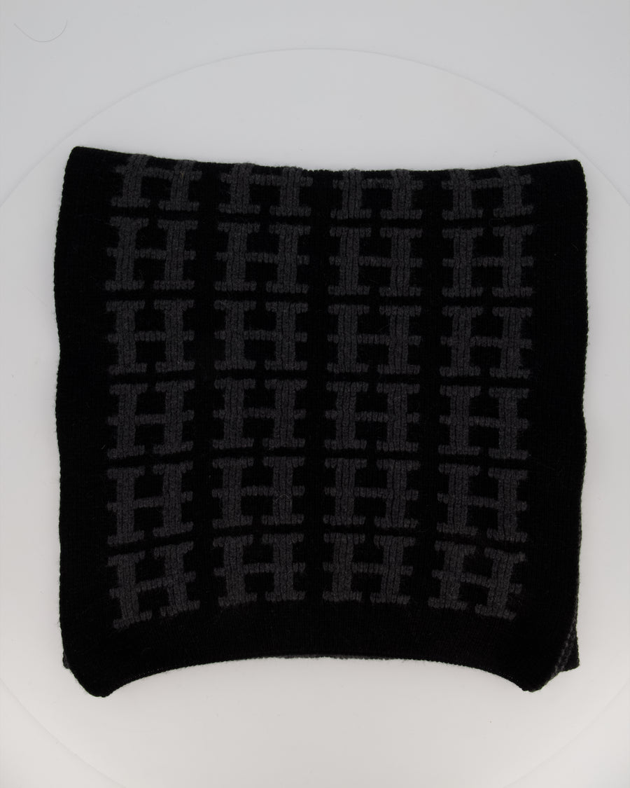 Hermès Black and Grey Cashmere Scarf With H Logo 45cm x 170cm