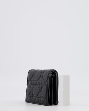 Christian Dior Black Cannage Quilted Wallet with Gold Hardware