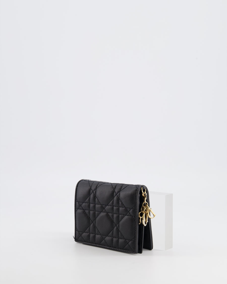 Christian Dior Black Cannage Quilted Wallet with Gold Hardware