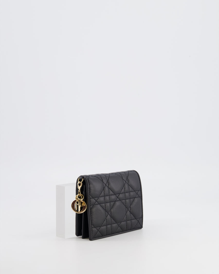 Christian Dior Black Cannage Quilted Wallet with Gold Hardware
