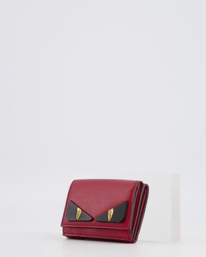 Fendi Red "Bag Bugs" Trifold Leather Wallet with Gold Hardware
