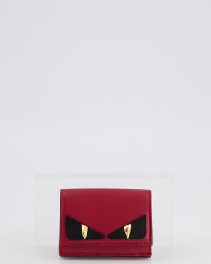 Fendi Red "Bag Bugs" Trifold Leather Wallet with Gold Hardware