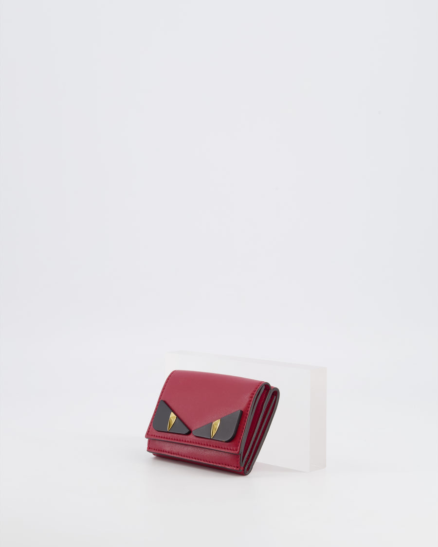 Fendi Red "Bag Bugs" Trifold Leather Wallet with Gold Hardware