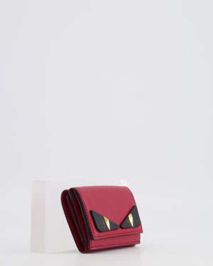Fendi Red "Bag Bugs" Trifold Leather Wallet with Gold Hardware