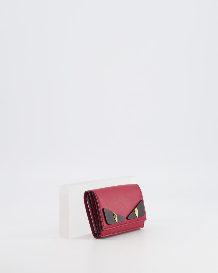 Fendi Red "Bag Bugs" Trifold Leather Wallet with Gold Hardware
